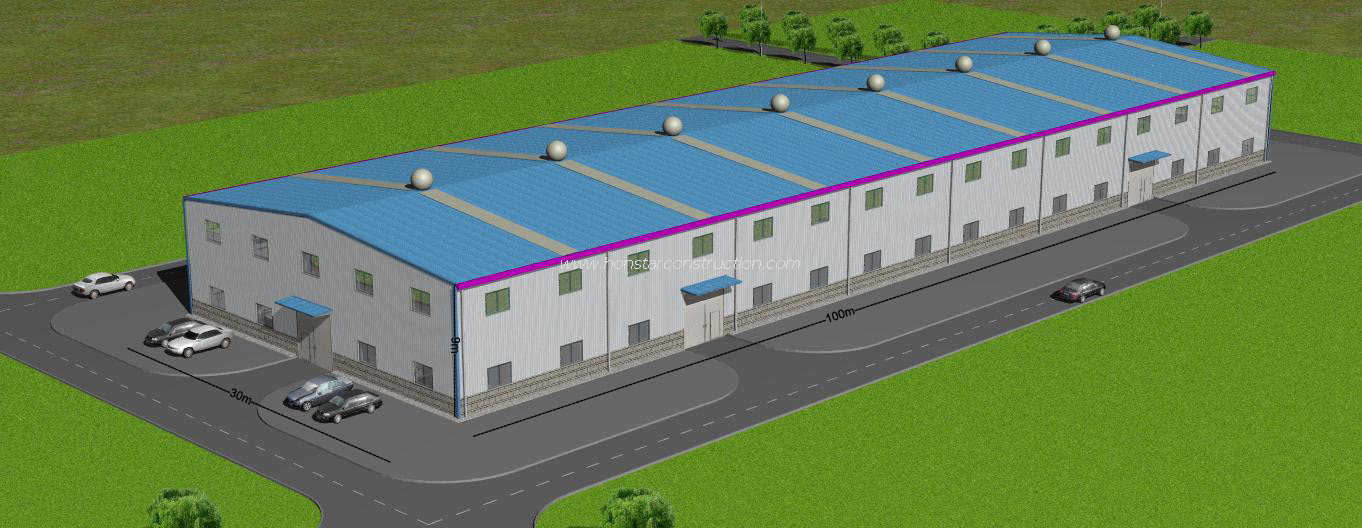 100m X 30m X 9m Double Storey Prefabricated Warehouse with Mezzanine Floor