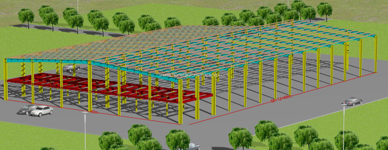 68m X 40m X 8m Industrial Manufacturing Sheds Steel With Mezzanine Floor