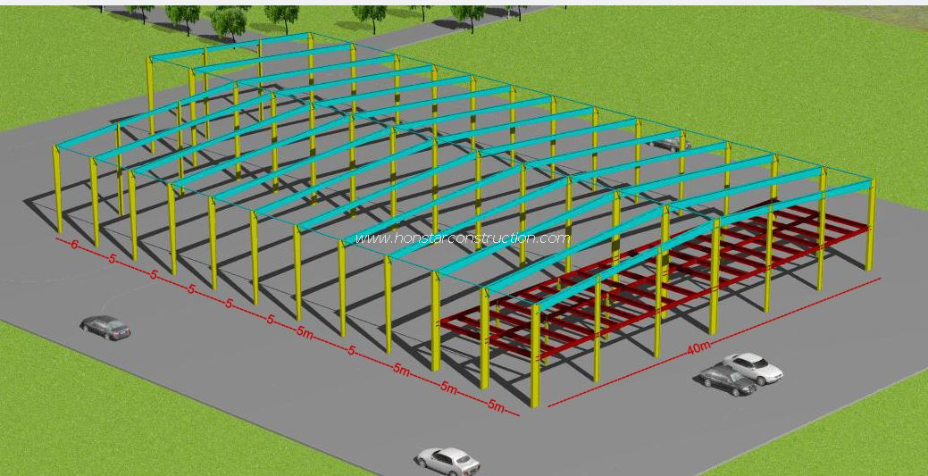 68m X 40m X 8m Industrial Manufacturing Sheds Steel With Mezzanine Floor