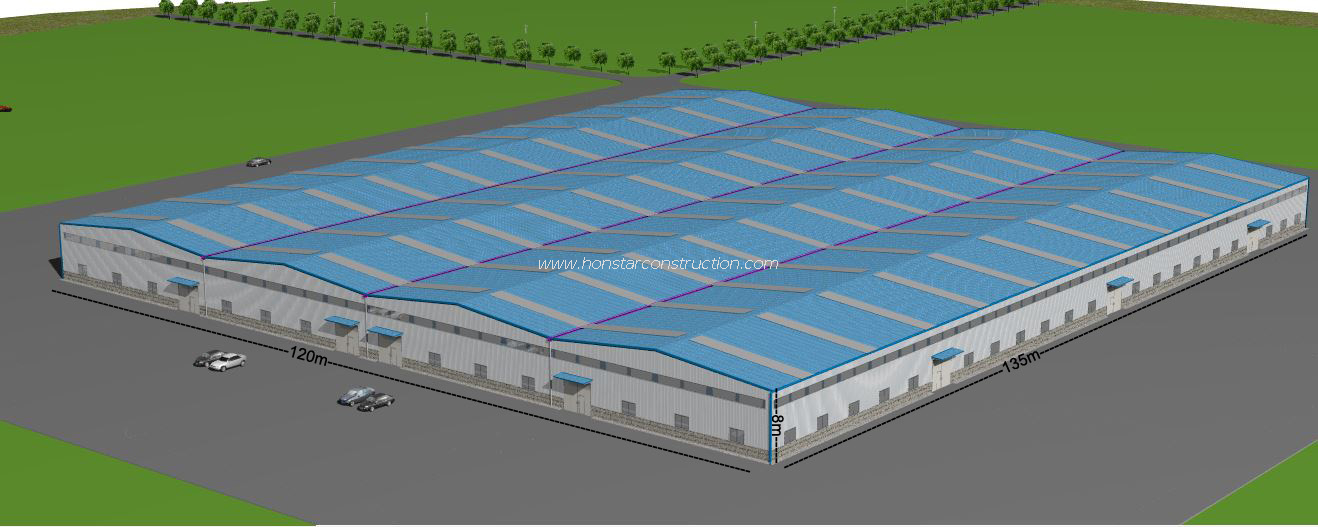 135m X 120m X 8m Prefabricated Workshop As Steel Structure Factory Building