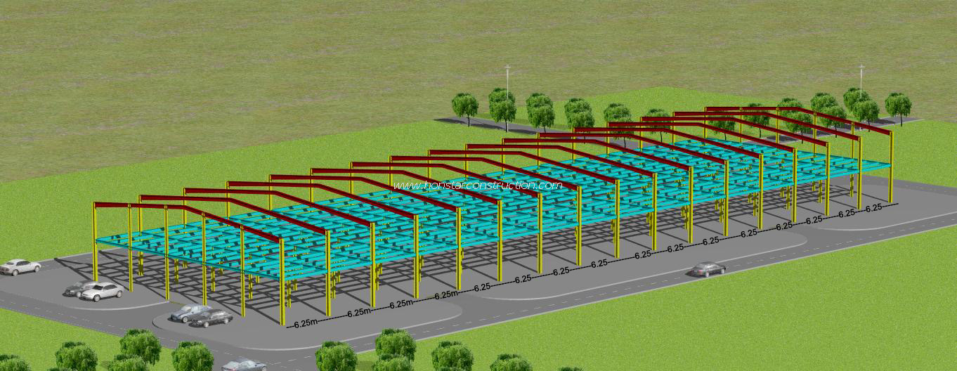 100m X 30m X 9m Double Storey Prefabricated Warehouse with Mezzanine Floor