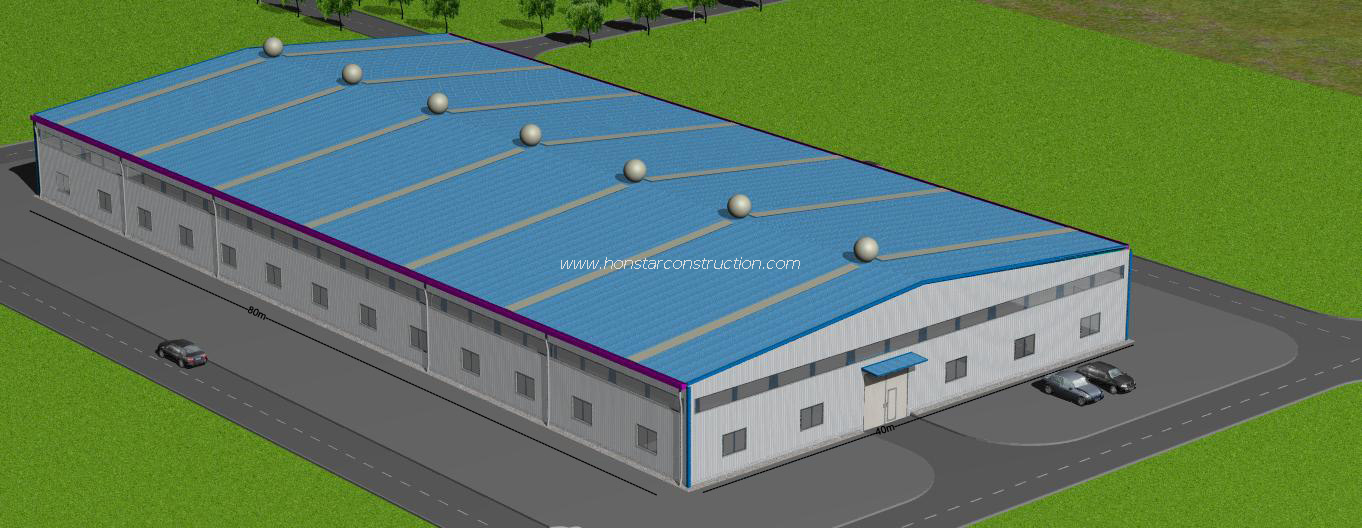 80m X 40m X 7m Steel Structure Warehouse With Mezzanine Floor As Detached Factory for An Industrial Park