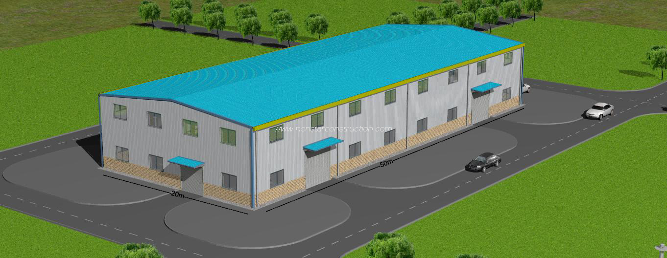 50m * 20m * 8m Prefabricated Industrial Construction Buildings with Mezzanine Floor