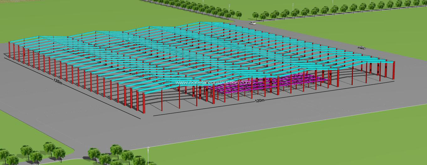 135m X 120m X 8m Prefabricated Workshop As Steel Structure Factory Building